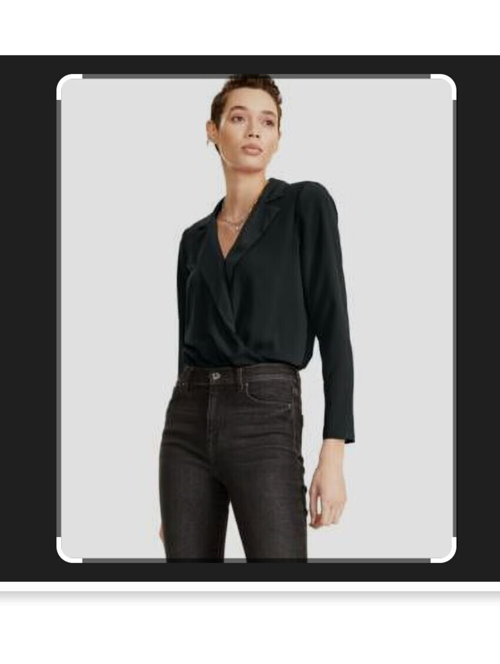 NWT Bar III S Small Tuxedo Blouson Bodysuit Black V-Neck Long Sleeve Basic